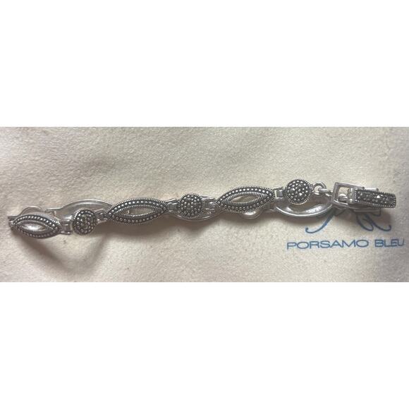 Vintage CW Sterling Silver Marcasite Link Bracelet Art Deco Revival - Picture 3 of 10